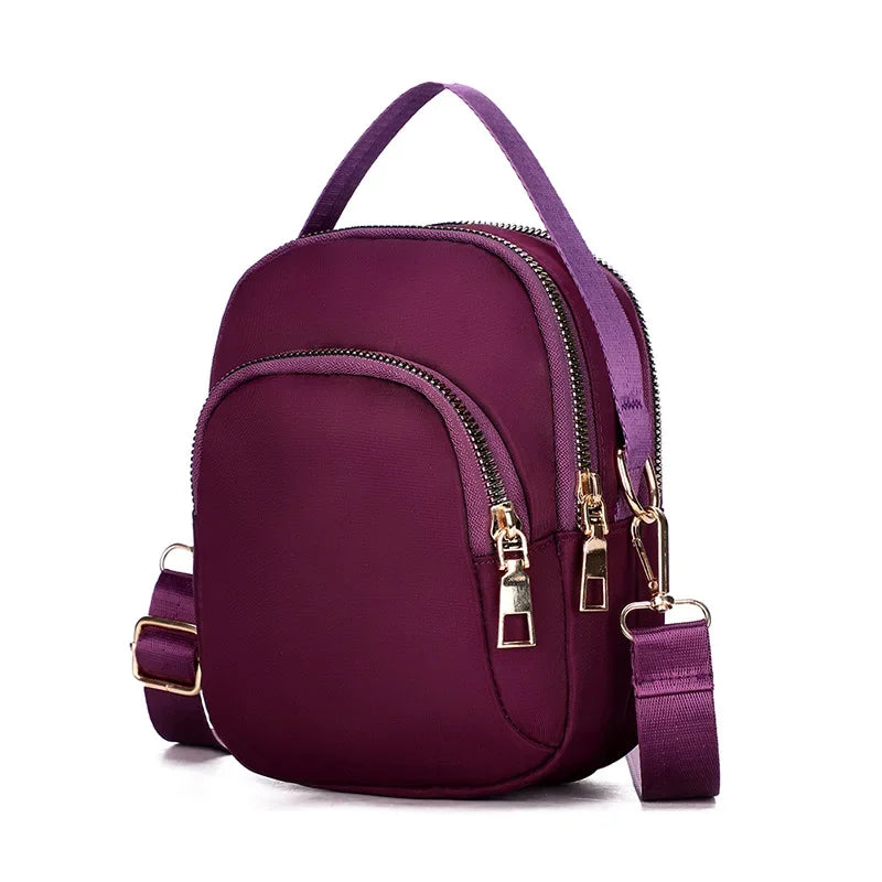 Simple Women Mini Shoulder Bag Double Zipper Small Handbags Messenger Bag Zipper Mobile Phone Pouch With Earphone Cable Hole