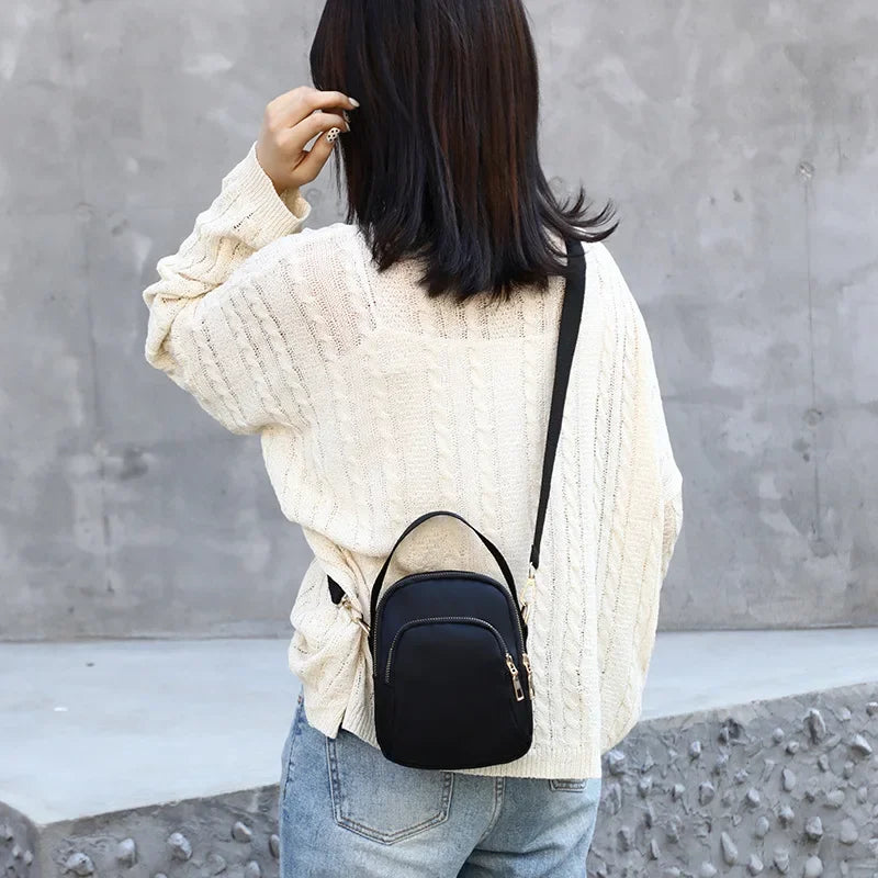 Simple Women Mini Shoulder Bag Double Zipper Small Handbags Messenger Bag Zipper Mobile Phone Pouch With Earphone Cable Hole