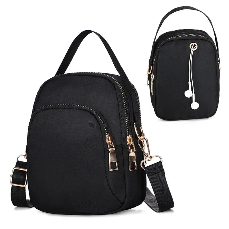 Simple Women Mini Shoulder Bag Double Zipper Small Handbags Messenger Bag Zipper Mobile Phone Pouch With Earphone Cable Hole