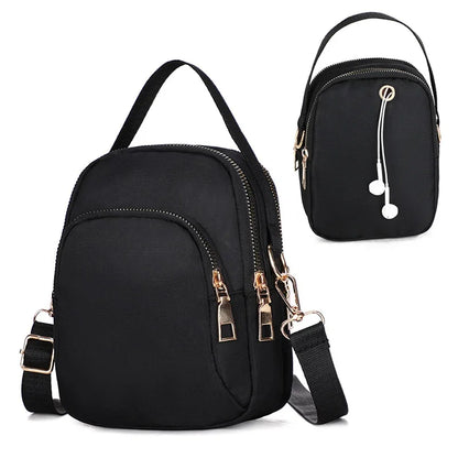 Simple Women Mini Shoulder Bag Double Zipper Small Handbags Messenger Bag Zipper Mobile Phone Pouch With Earphone Cable Hole