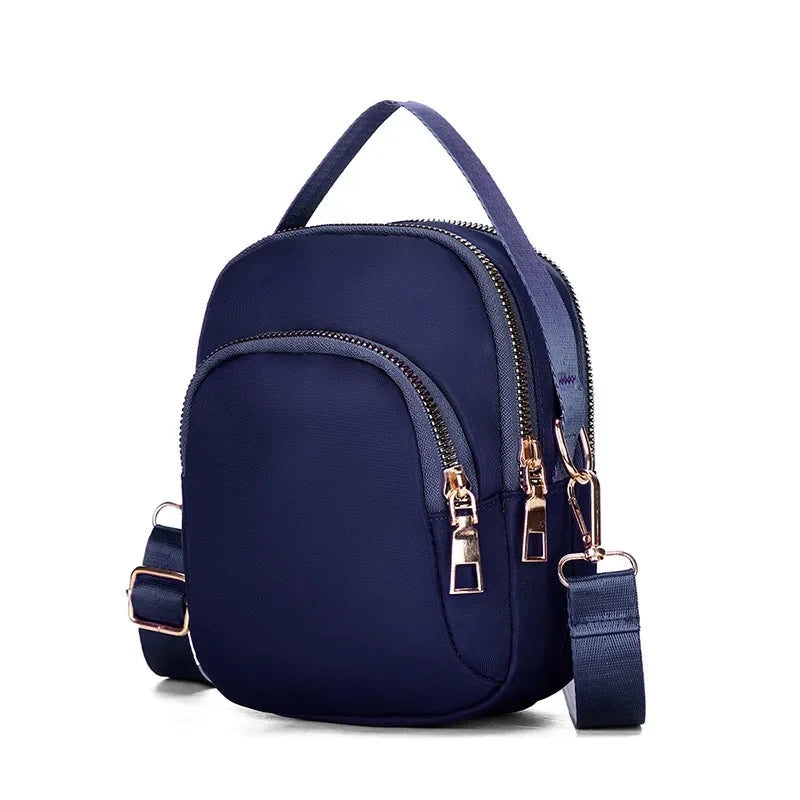 Simple Women Mini Shoulder Bag Double Zipper Small Handbags Messenger Bag Zipper Mobile Phone Pouch With Earphone Cable Hole