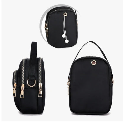 Simple Women Mini Shoulder Bag Double Zipper Small Handbags Messenger Bag Zipper Mobile Phone Pouch With Earphone Cable Hole