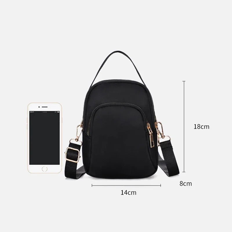 Simple Women Mini Shoulder Bag Double Zipper Small Handbags Messenger Bag Zipper Mobile Phone Pouch With Earphone Cable Hole