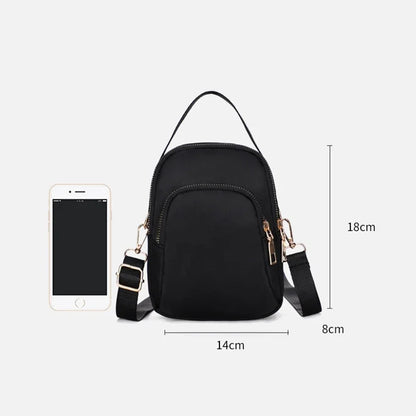 Simple Women Mini Shoulder Bag Double Zipper Small Handbags Messenger Bag Zipper Mobile Phone Pouch With Earphone Cable Hole