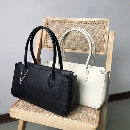Simple Women's Tote Handbags Luxury Genuine Leather Large Capacity Retro Lichee Pattern Underarm Shoulder Bag 2024 Luxury Bolsa