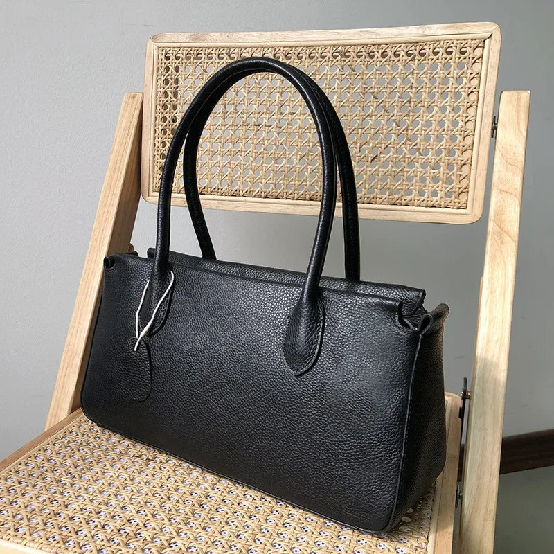 Simple Women's Tote Handbags Luxury Genuine Leather Large Capacity Retro Lichee Pattern Underarm Shoulder Bag 2024 Luxury Bolsa