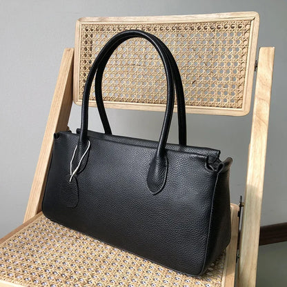Simple Women's Tote Handbags Luxury Genuine Leather Large Capacity Retro Lichee Pattern Underarm Shoulder Bag 2024 Luxury Bolsa