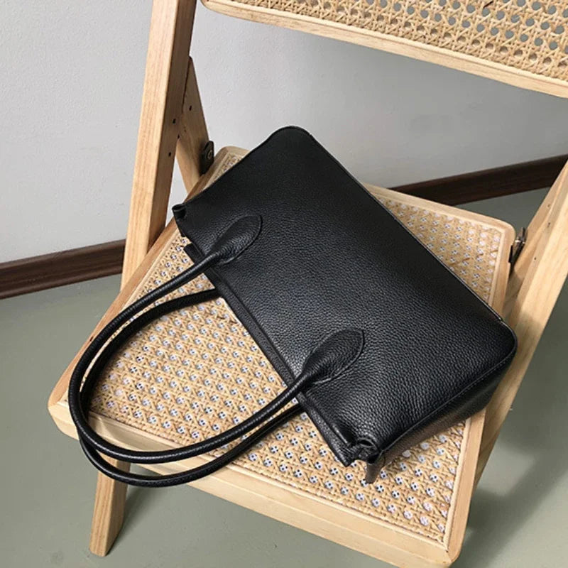 Simple Women's Tote Handbags Luxury Genuine Leather Large Capacity Retro Lichee Pattern Underarm Shoulder Bag 2024 Luxury Bolsa