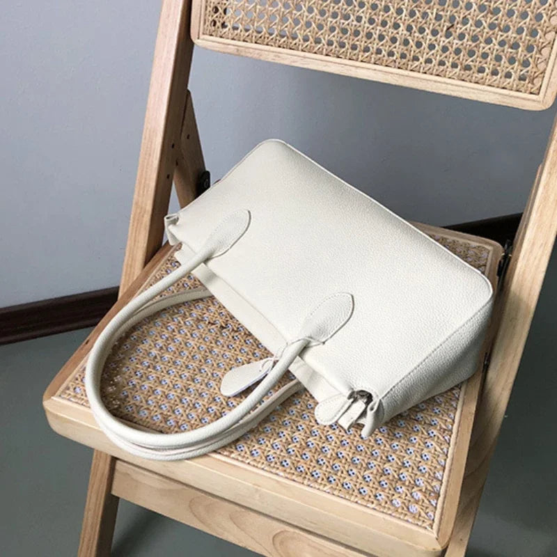 Simple Women's Tote Handbags Luxury Genuine Leather Large Capacity Retro Lichee Pattern Underarm Shoulder Bag 2024 Luxury Bolsa