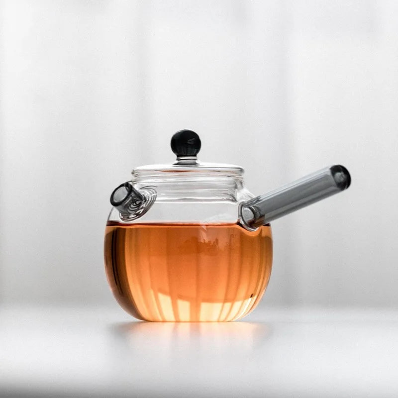 Simple and Transparent Glass Flower Teapot with Filtering Tea Pot Household Small Capacity Kung Fu Teapot Side Handle Kettle