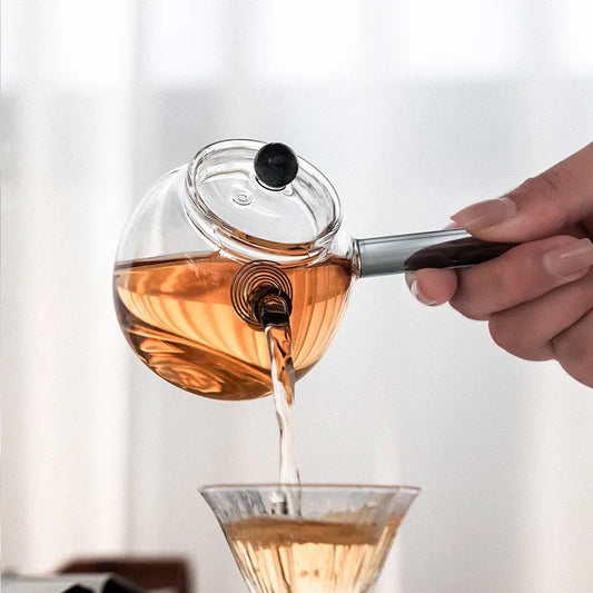 Simple and Transparent Glass Flower Teapot with Filtering Tea Pot Household Small Capacity Kung Fu Teapot Side Handle Kettle