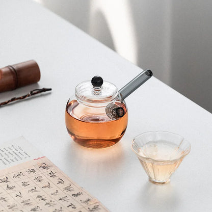 Simple and Transparent Glass Flower Teapot with Filtering Tea Pot Household Small Capacity Kung Fu Teapot Side Handle Kettle