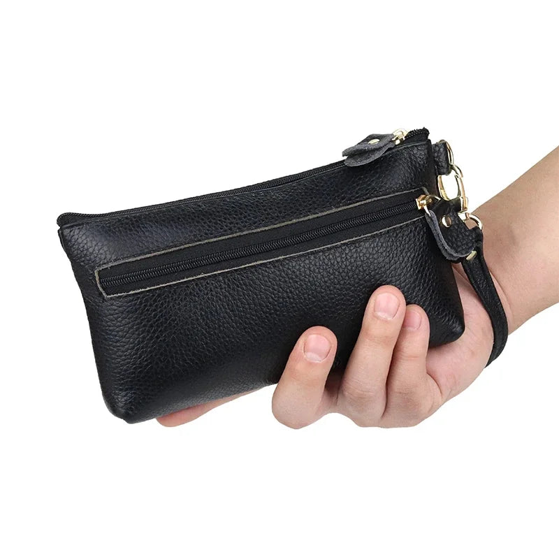 Simple design single bracelet leather long clutch double inner lining wallet mini mobile phone bag lady zipper