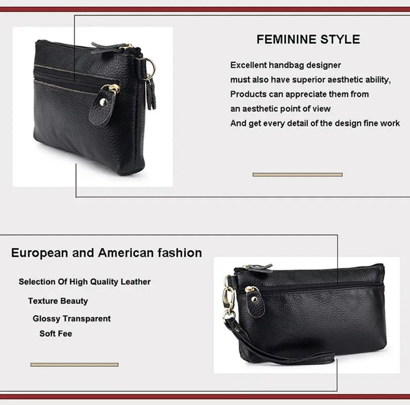 Simple design single bracelet leather long clutch double inner lining wallet mini mobile phone bag lady zipper