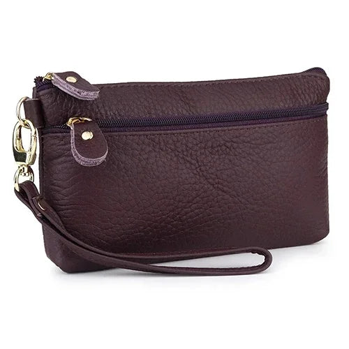 Simple design single bracelet leather long clutch double inner lining wallet mini mobile phone bag lady zipper