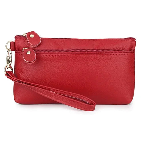 Simple design single bracelet leather long clutch double inner lining wallet mini mobile phone bag lady zipper