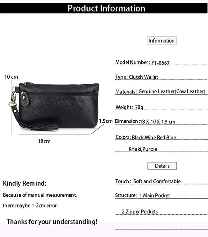 Simple design single bracelet leather long clutch double inner lining wallet mini mobile phone bag lady zipper