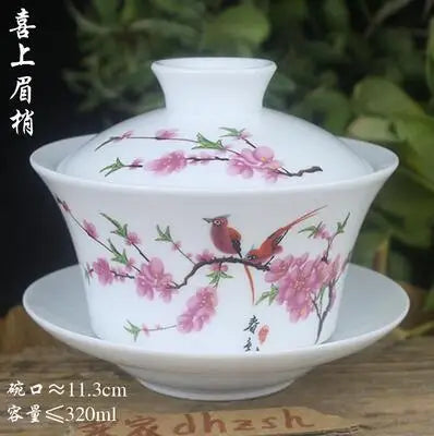 Single Teacup Tea Set, Large Cover Bowl, Kung Fu, Dehua Ceramics, Sancai White Porcelain, Blue and White Gaiwan, 320ml