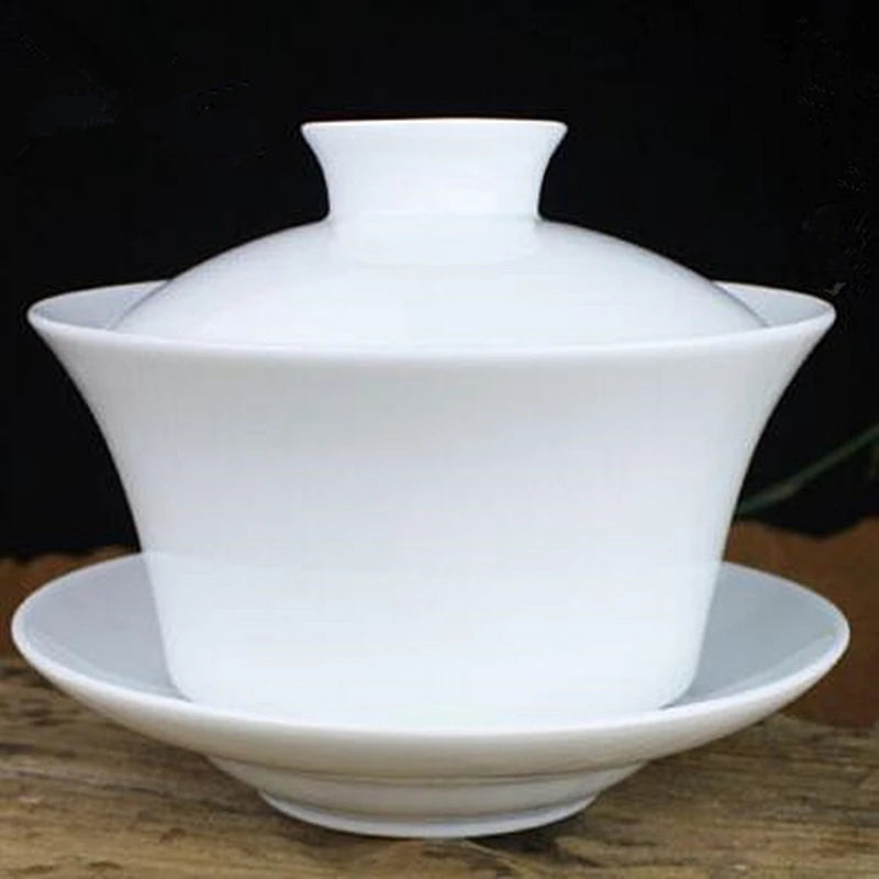 Single Teacup Tea Set, Large Cover Bowl, Kung Fu, Dehua Ceramics, Sancai White Porcelain, Blue and White Gaiwan, 320ml