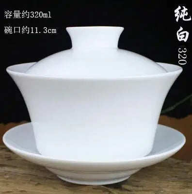 Single Teacup Tea Set, Large Cover Bowl, Kung Fu, Dehua Ceramics, Sancai White Porcelain, Blue and White Gaiwan, 320ml