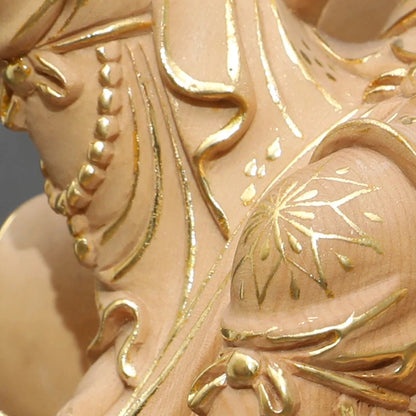 Sitting Buddha Guanyin Bodhisattva Statue Ornaments Gold Sitting Lotus Guanyin Worship Peaceful Boxwood Sculpture Home Decor