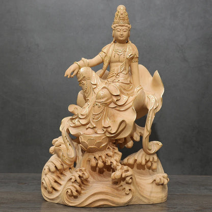 Sitting Buddha Guanyin Bodhisattva Statue Ornaments Gold Sitting Lotus Guanyin Worship Peaceful Boxwood Sculpture Home Decor