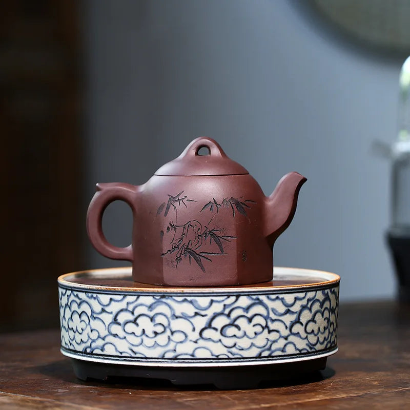 Six-Party Qin Quan Kettle, Zisha Teapot, Yixing Handmade Pot, Kung-Fu TeawarePurple Clay Drinkware for Puer Green and Black