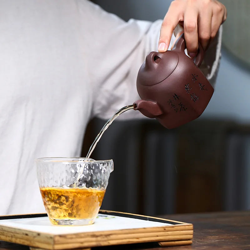 Six-Party Qin Quan Kettle, Zisha Teapot, Yixing Handmade Pot, Kung-Fu TeawarePurple Clay Drinkware for Puer Green and Black