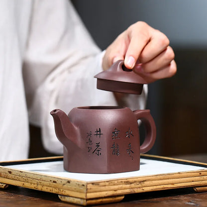 Six-Party Qin Quan Kettle, Zisha Teapot, Yixing Handmade Pot, Kung-Fu TeawarePurple Clay Drinkware for Puer Green and Black