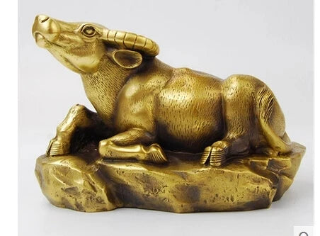 Size:18*10*12cm Folk Pure Bronze FengShui Wealth Year Zodiac Lying Bull Buff Statue cooking tools Decoration 100% Brass Bronze 2