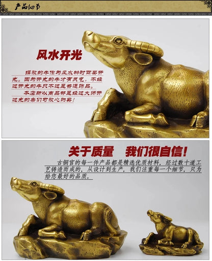 Size:18*10*12cm Folk Pure Bronze FengShui Wealth Year Zodiac Lying Bull Buff Statue cooking tools Decoration 100% Brass Bronze 2