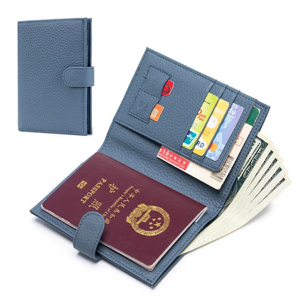 Slim RFID Blocking Leather Holder Travel Bifold Wallet for Men and Women Coin Purse Passport Cover with Snap Closure