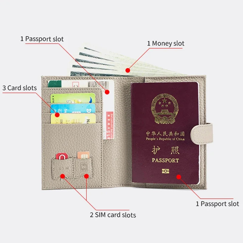 Slim RFID Blocking Leather Holder Travel Bifold Wallet for Men and Women Coin Purse Passport Cover with Snap Closure