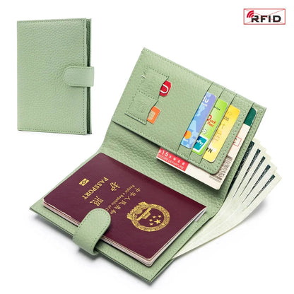 Slim RFID Blocking Leather Holder Travel Bifold Wallet for Men and Women Coin Purse Passport Cover with Snap Closure