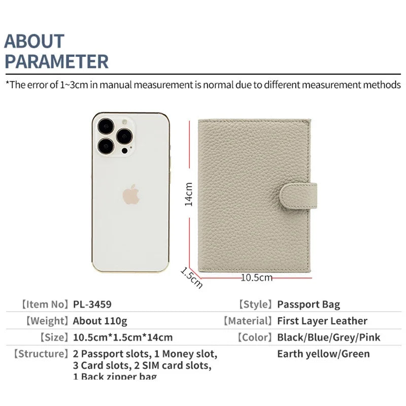 Slim RFID Blocking Leather Holder Travel Bifold Wallet for Men and Women Coin Purse Passport Cover with Snap Closure