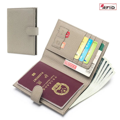 Slim RFID Blocking Leather Holder Travel Bifold Wallet for Men and Women Coin Purse Passport Cover with Snap Closure