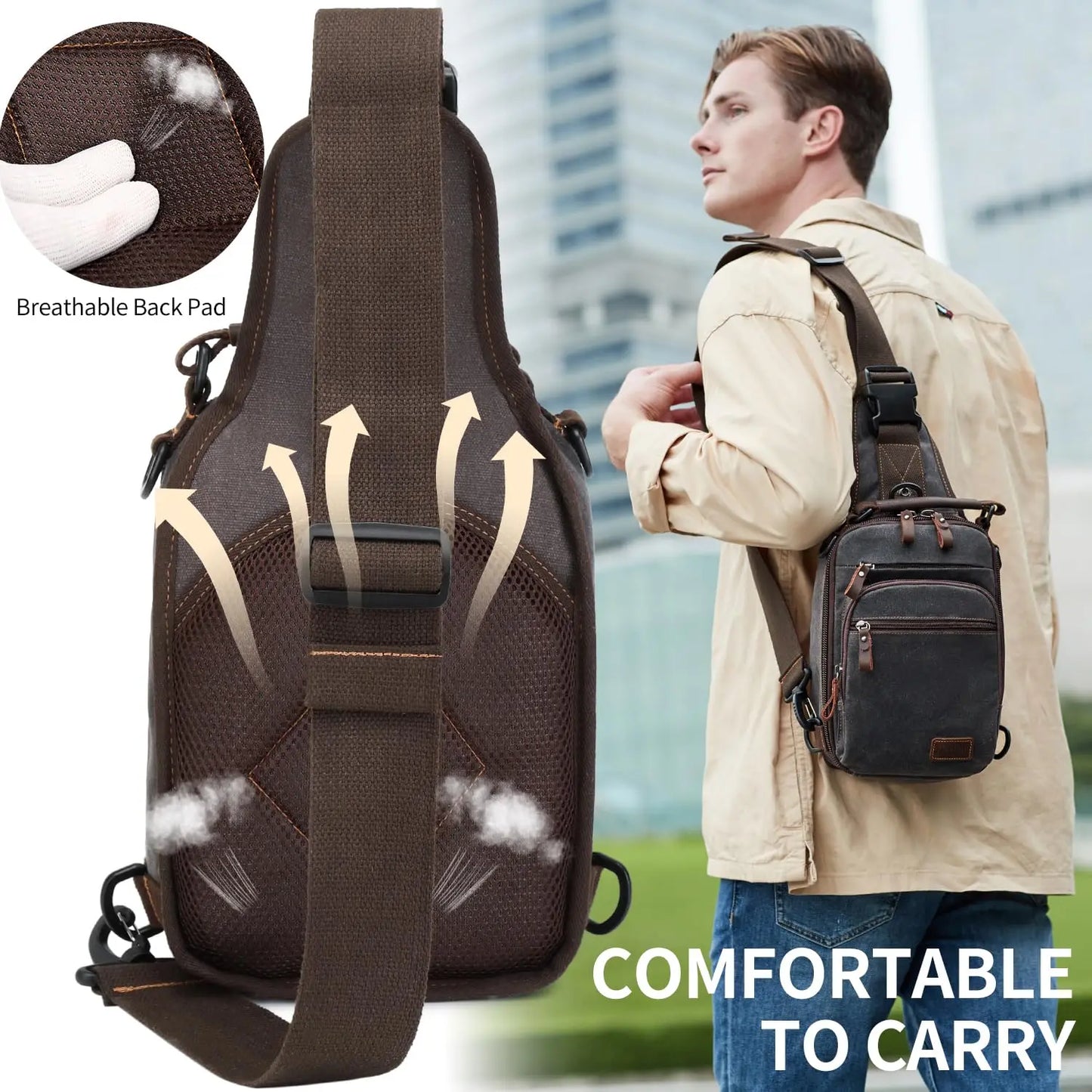 Sling Backpack Chest Sling Bag for Men Waxed Canvas Crossbody Bag Water Resistant Shoulder Bag Casual Daypack