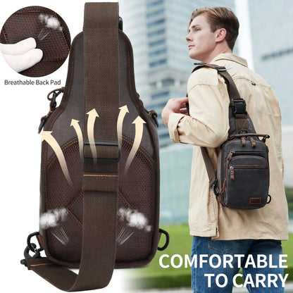 Sling Backpack Chest Sling Bag for Men Waxed Canvas Crossbody Bag Water Resistant Shoulder Bag Casual Daypack