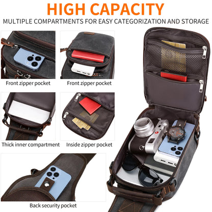 Sling Backpack Chest Sling Bag for Men Waxed Canvas Crossbody Bag Water Resistant Shoulder Bag Casual Daypack