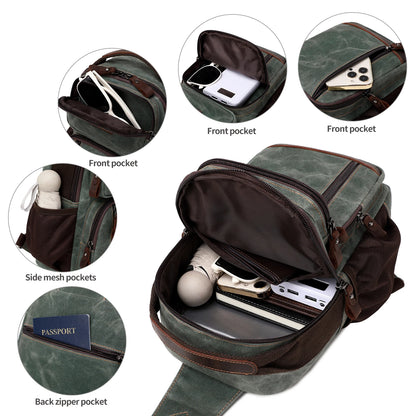 Sling Bag for Men, Waterproof Waxed Canvas Crossbody Bag Chest Bag Casual Daypack shoulder bag Sling Backpack