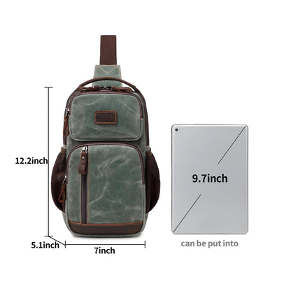 Sling Bag for Men, Waterproof Waxed Canvas Crossbody Bag Chest Bag Casual Daypack shoulder bag Sling Backpack