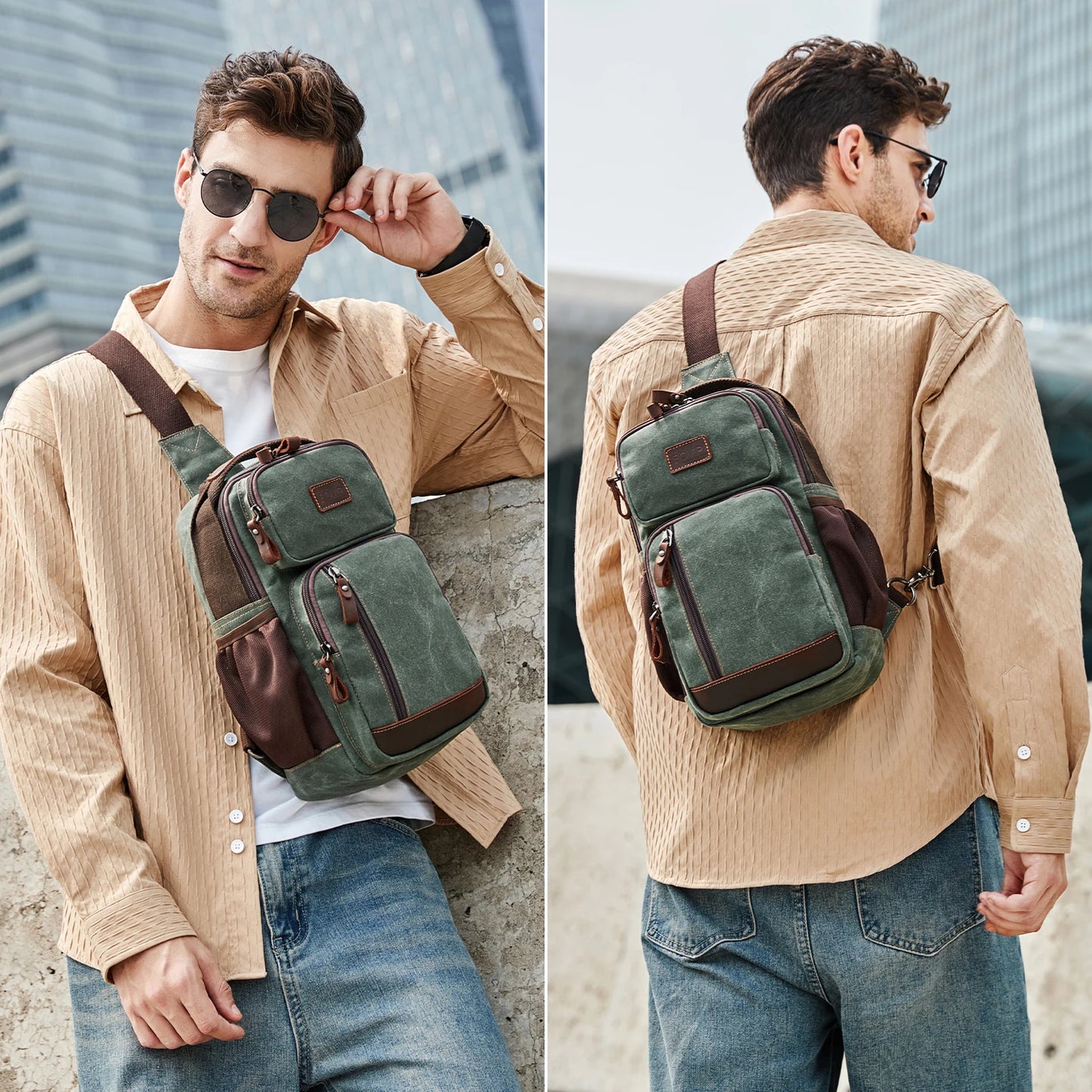 Sling Bag for Men, Waterproof Waxed Canvas Crossbody Bag Chest Bag Casual Daypack shoulder bag Sling Backpack