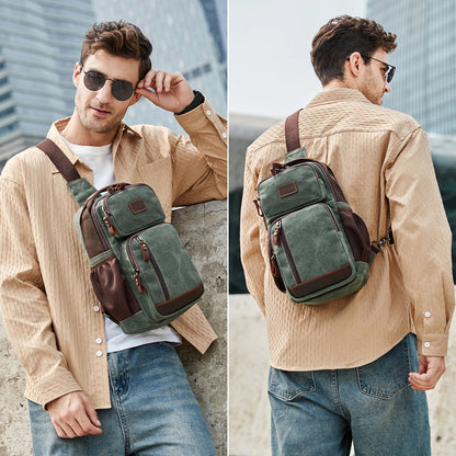 Sling Bag for Men, Waterproof Waxed Canvas Crossbody Bag Chest Bag Casual Daypack shoulder bag Sling Backpack