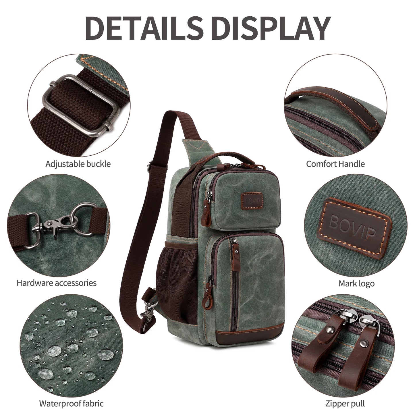 Sling Bag for Men, Waterproof Waxed Canvas Crossbody Bag Chest Bag Casual Daypack shoulder bag Sling Backpack