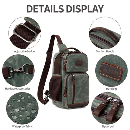 Sling Bag for Men, Waterproof Waxed Canvas Crossbody Bag Chest Bag Casual Daypack shoulder bag Sling Backpack