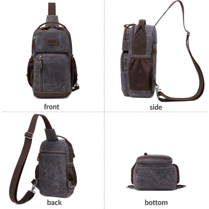 Sling Bag for Men, Waterproof Waxed Canvas Crossbody Bag Chest Bag Casual Daypack shoulder bag Sling Backpack