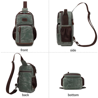 Sling Bag for Men, Waterproof Waxed Canvas Crossbody Bag Chest Bag Casual Daypack shoulder bag Sling Backpack