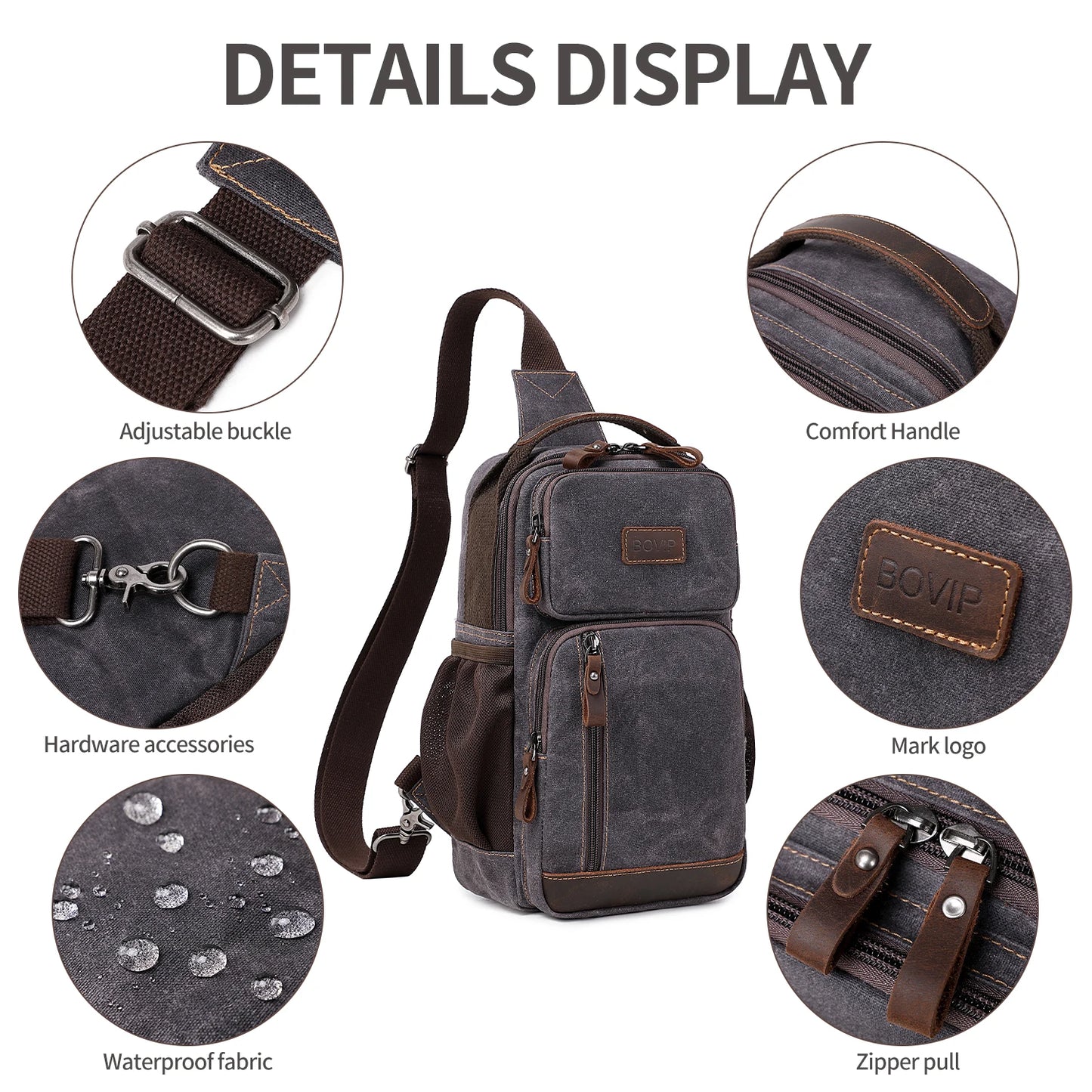 Sling Bag for Men, Waterproof Waxed Canvas Crossbody Bag Chest Bag Casual Daypack shoulder bag Sling Backpack