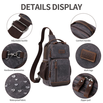Sling Bag for Men, Waterproof Waxed Canvas Crossbody Bag Chest Bag Casual Daypack shoulder bag Sling Backpack