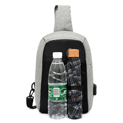 Sling Bag for Men Women, Shoulder Backpack Chest Bags Crossbody Daypack with USB Charging Port & Headphone Hole
